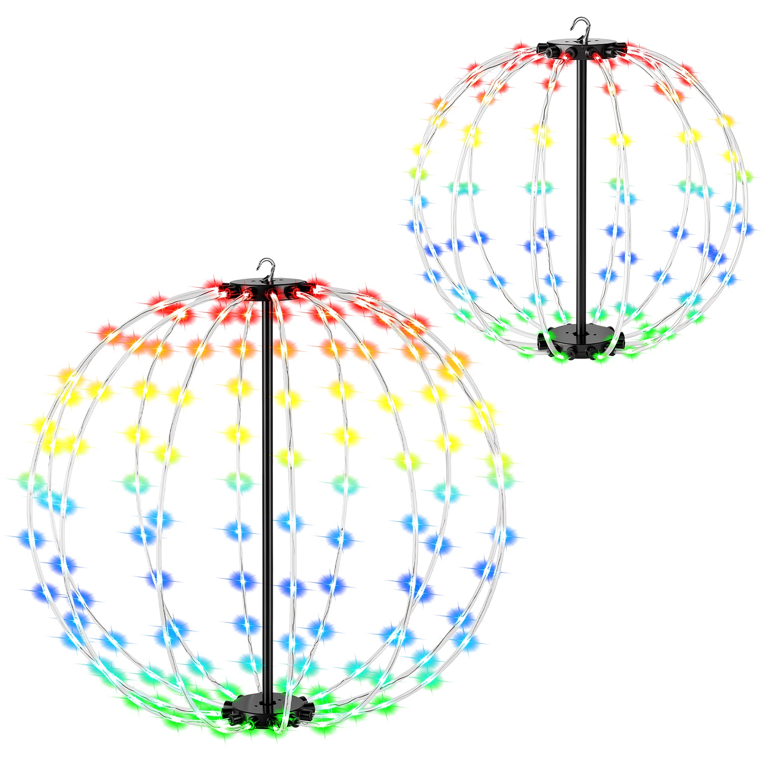 2 Pack Battery Operated Christmas Hanging Ball Lights RGB LED Christmas Sphere Lights 12in & 16in Size with Remote Control 8 Modes Timer for Outdoor G