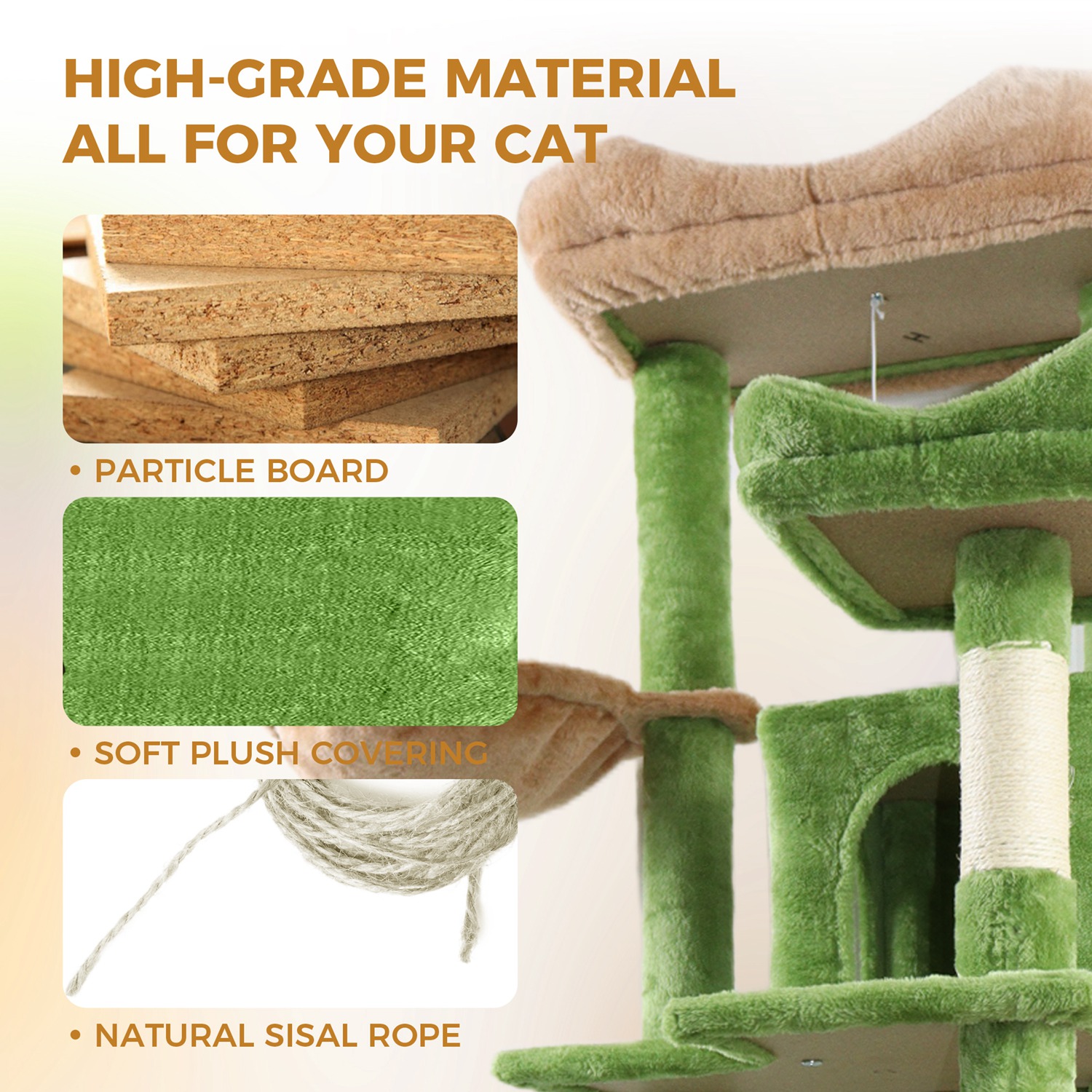 68in Multi-Level Cat Tree Tower with Hammocks, Cat Condo, Hanging Basket, Removable Cushions & Sisal Scratching Posts, Plush Cat Activity Center for I - Image 6
