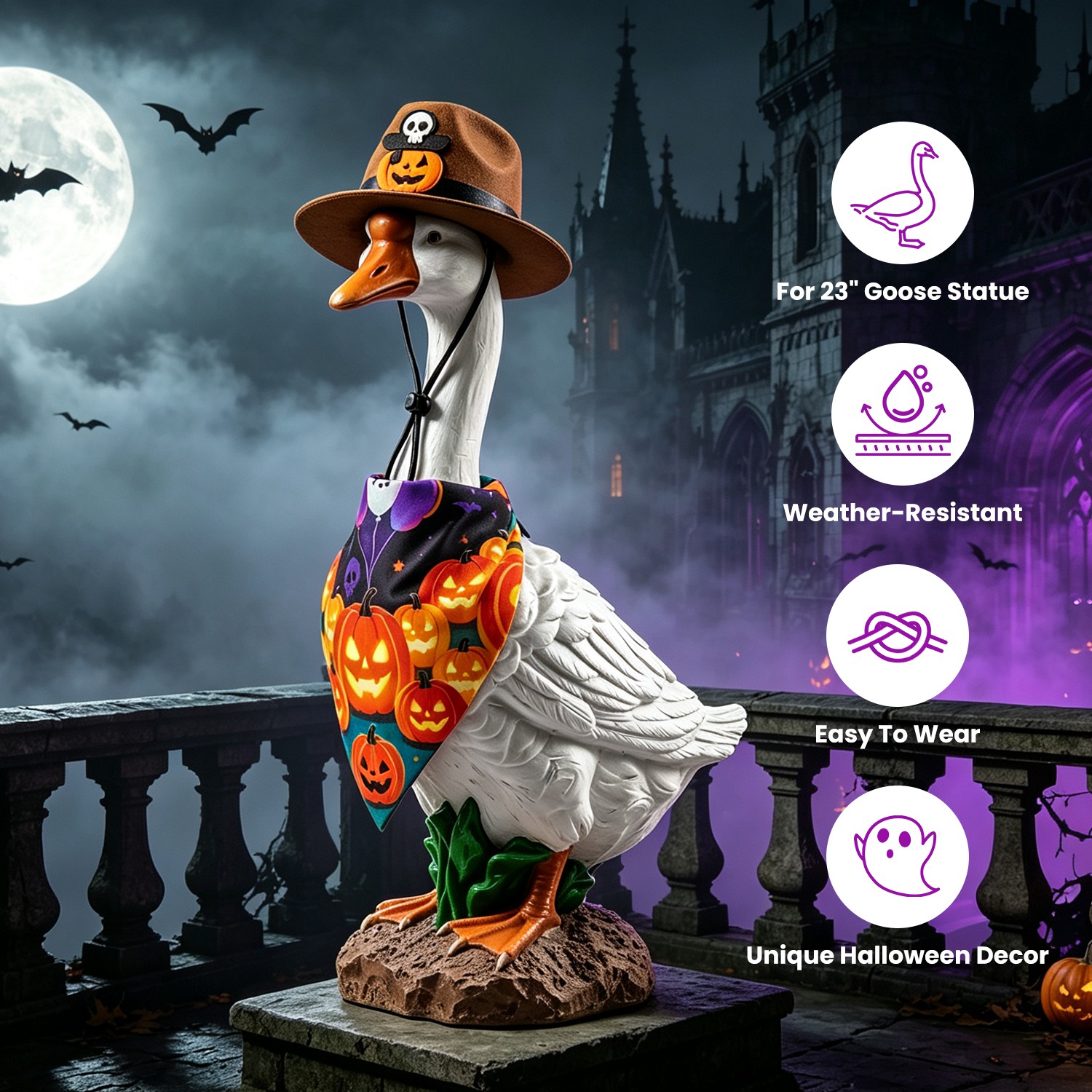 Porch Goose Halloween Costume for 23" Goose Statue Pumpkin Bandana & Cowboy Hat Halloween Yard Decor - Image 9