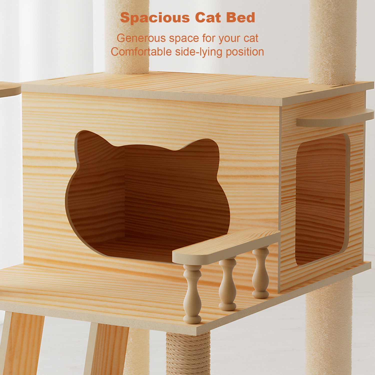 59" Modern Cat Tower for Indoor Cats Wooden Cat Tree with Dual Acrylic Capsules Cat Condo Sisal Scratching Posts Top Perch & Auxiliary Stairs Multi-Le - Image 7