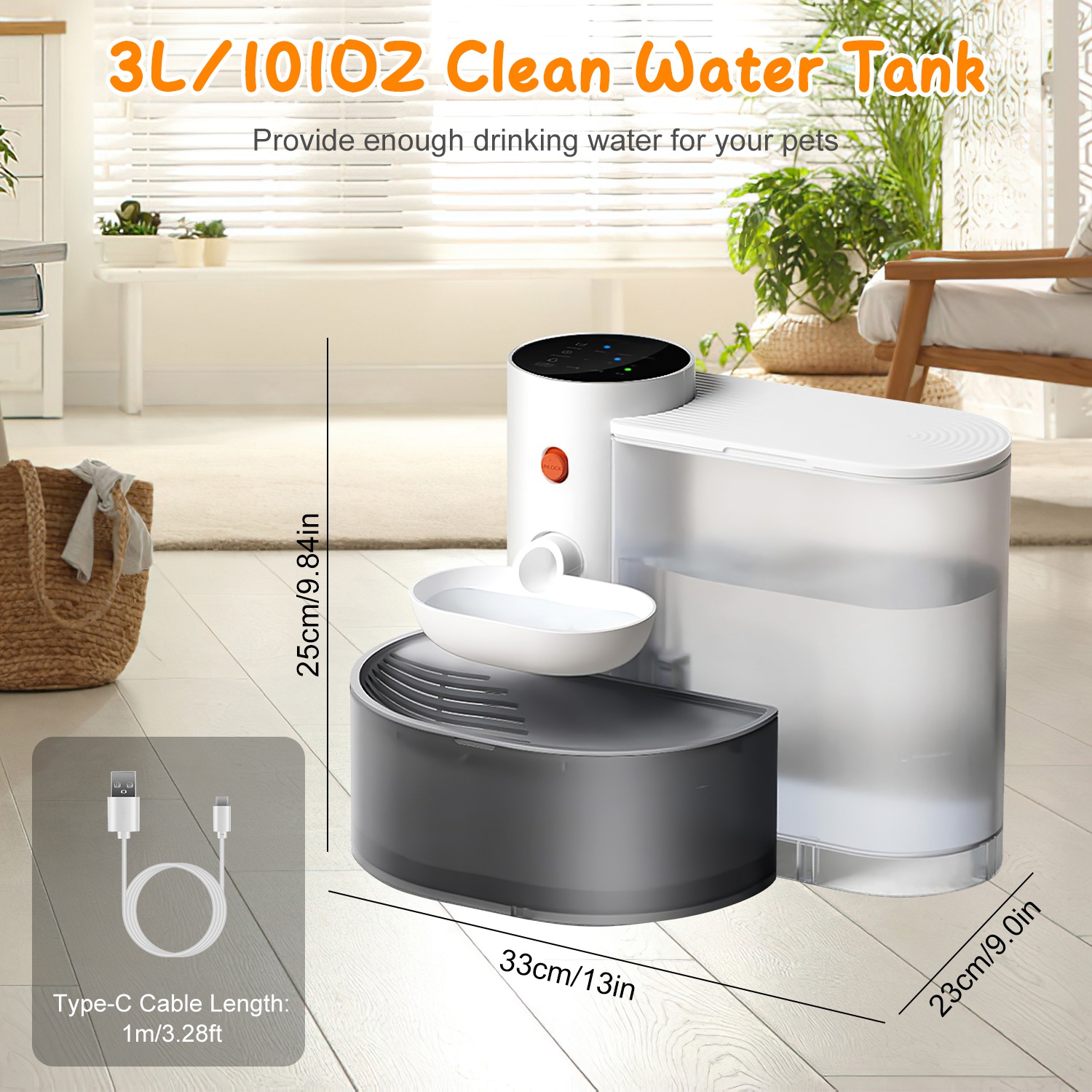 Smart Pet Water Fountain Automatic Cat Water Dispenser 3L/101OZ Cordless Rechargeable Dog Water Fountain Self-Refill with 3 Adjustable Volume 3 Time I - Image 10