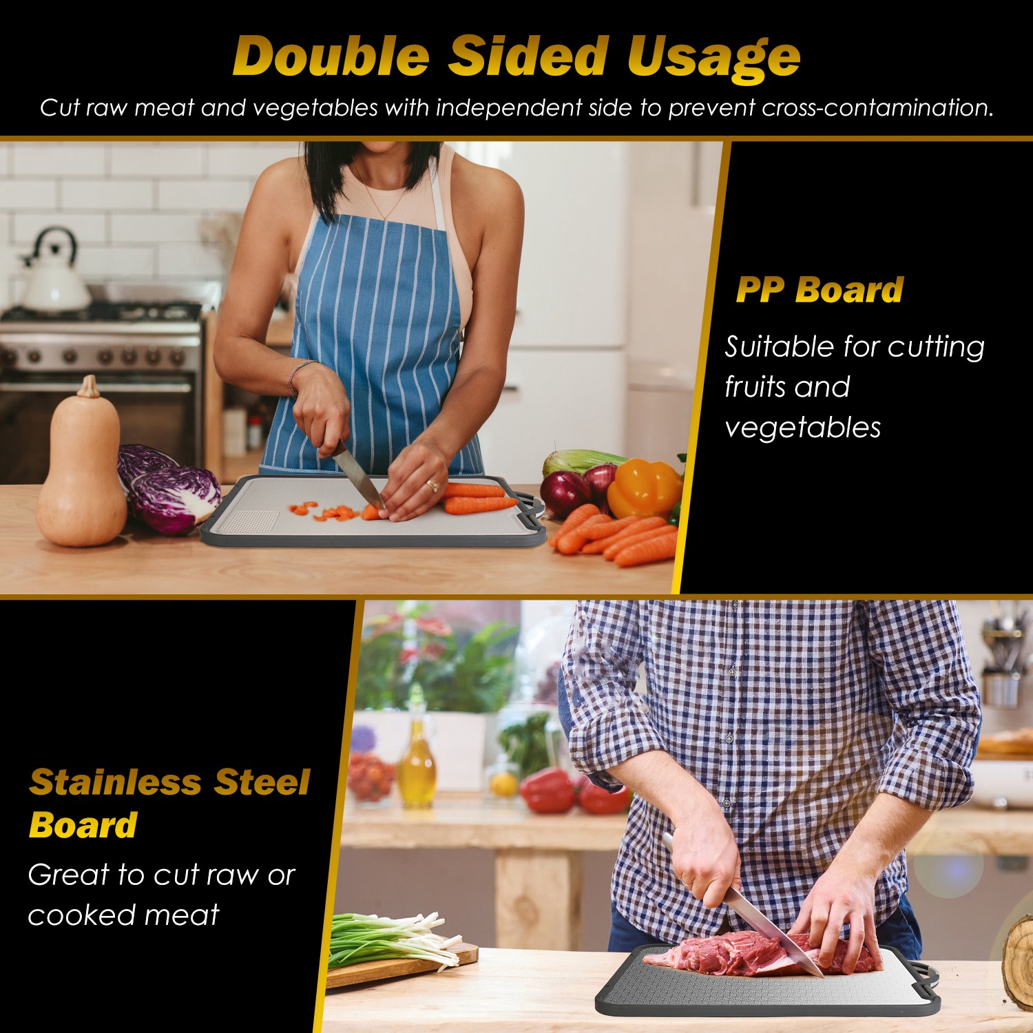 2Pcs Double Sided Cutting Board Stainless Steel PP Chopping Board Lightweight Kitchen Cutting Board Mesh Design with Grinding Zone Knife Sharpener Han - Image 10