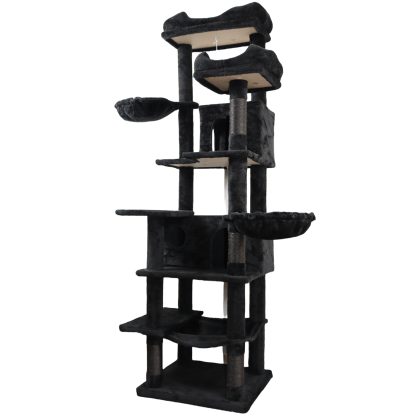 68in Multi-Level Cat Tree Tower with Hammocks, Cat Condo, Hanging Basket, Removable Cushions & Sisal Scratching Posts, Plush Cat Activity Center for I
