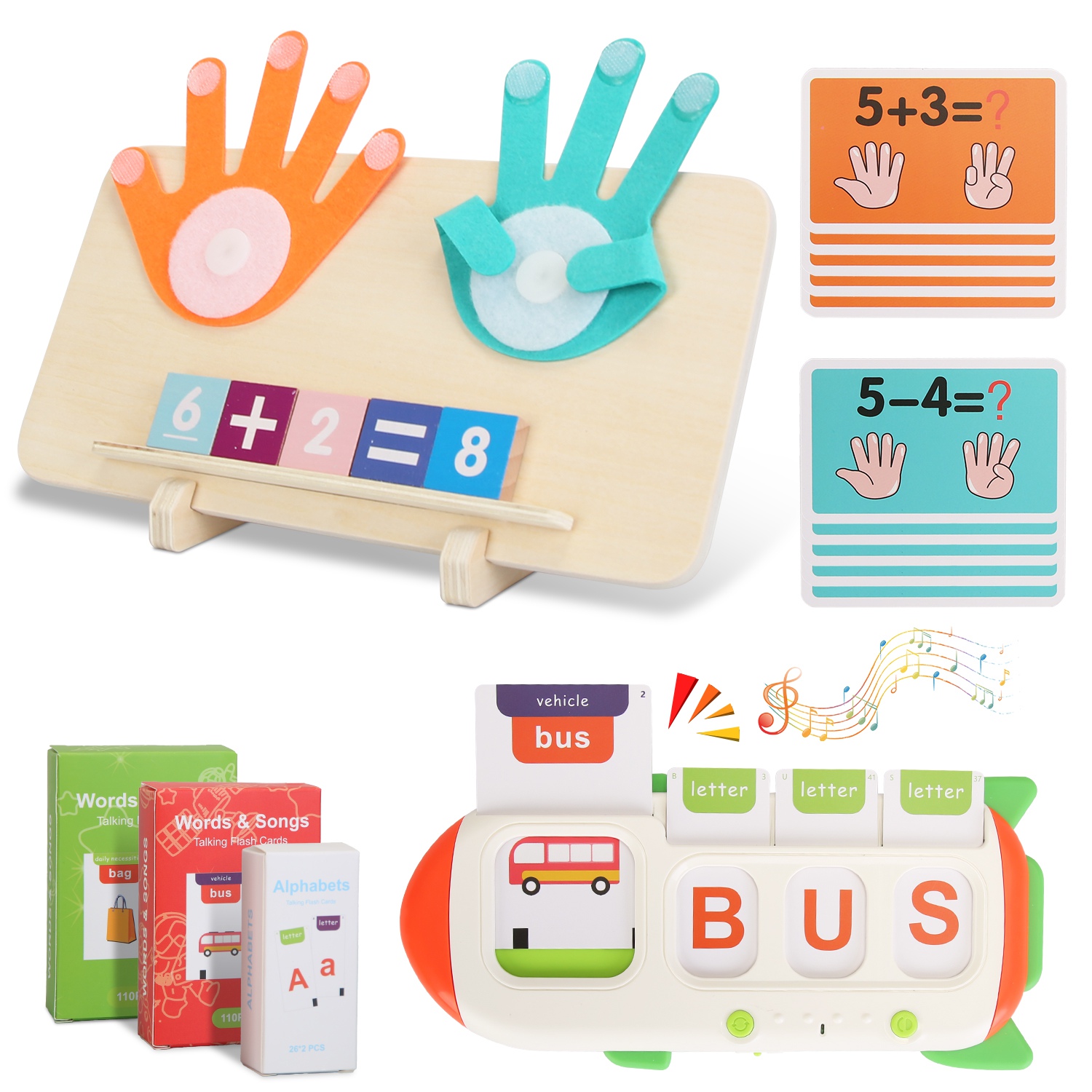 Talking Flash Cards and Finger Counting Math Board Interactive Learning Toys for Kids Aged 3+ Number Alphabet Words Song Learning - Image 2