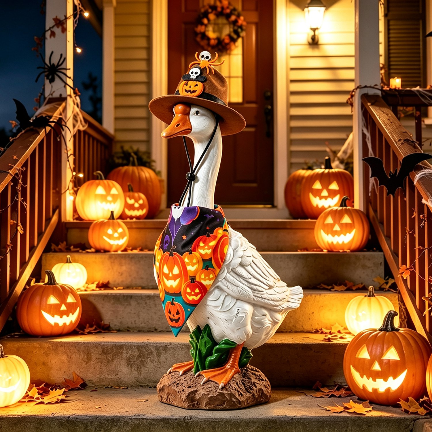 Porch Goose Halloween Costume for 23" Goose Statue Pumpkin Bandana & Cowboy Hat Halloween Yard Decor - Image 3