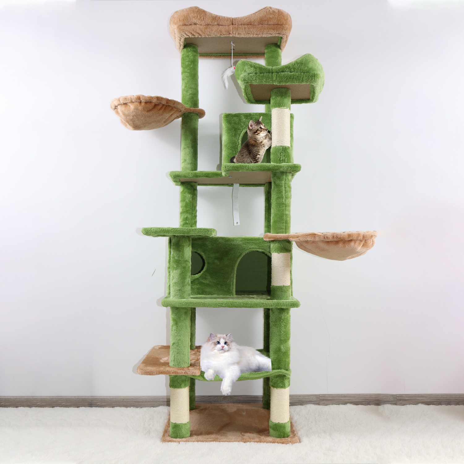 68in Multi-Level Cat Tree Tower with Hammocks, Cat Condo, Hanging Basket, Removable Cushions & Sisal Scratching Posts, Plush Cat Activity Center for I - Image 3