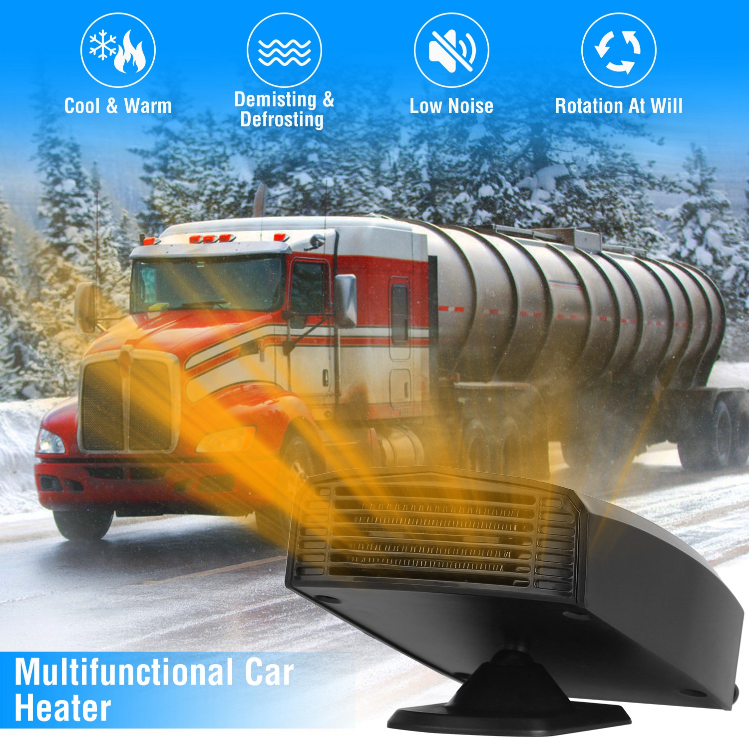12V 150W Portable Car Heater Heating Fan 2 in 1 Defroster Defogger Demister Windshield Heater Automotive Cooling Fan with 360°Rotating Base - Image 6