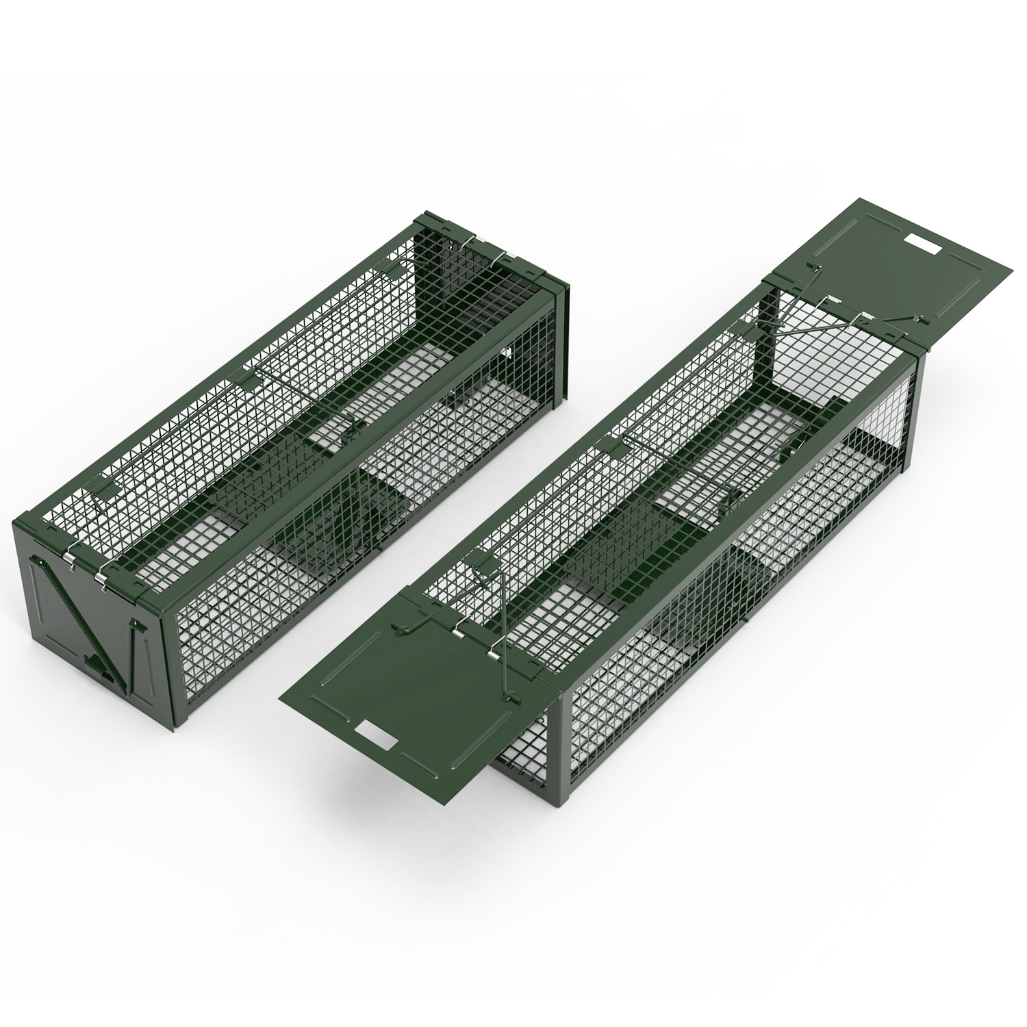 2Pack 15.35x4.72x3.94in 2-Door Humane Live Rat Trap Galvanized Iron Rodent Trap Cage Reusable for Home Garden Farm Warehouse - Image 2