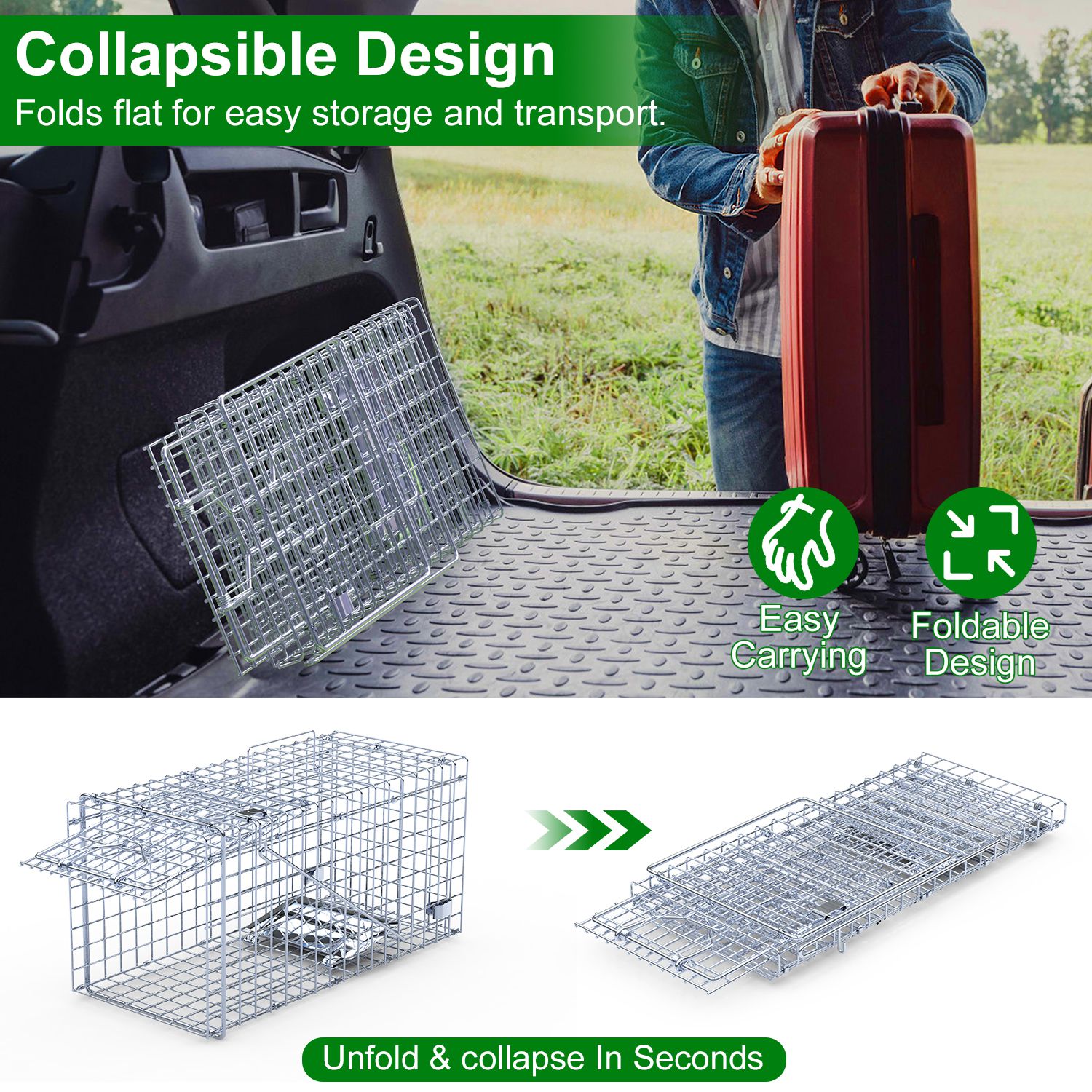 2Pcs 18x8x10In Humane Single Door Live Animal Trap Collapsible Galvanized Iron Animal Cage Catch And Release for Small Squirrel Raccoon Feral Cat Weas - Image 10