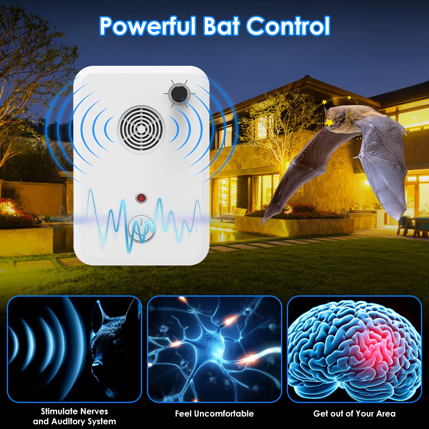 4Pack Plug In Ultrasonic Bat Repellent Indoor Bird Mouse Deterrent Device with 6 Adjustable Levels for Attic Garage Kitchen Warehouse - Image 8