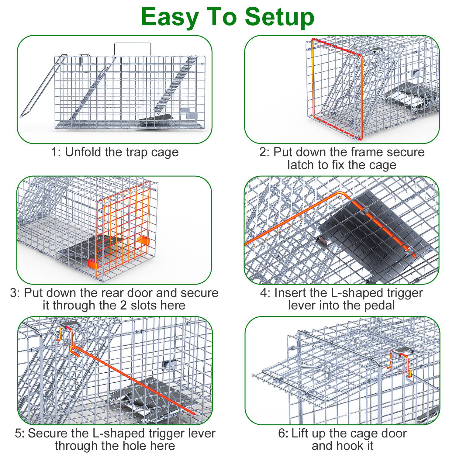 2Pcs 18x8x10In Humane Single Door Live Animal Trap Collapsible Galvanized Iron Animal Cage Catch And Release for Small Squirrel Raccoon Feral Cat Weas - Image 9