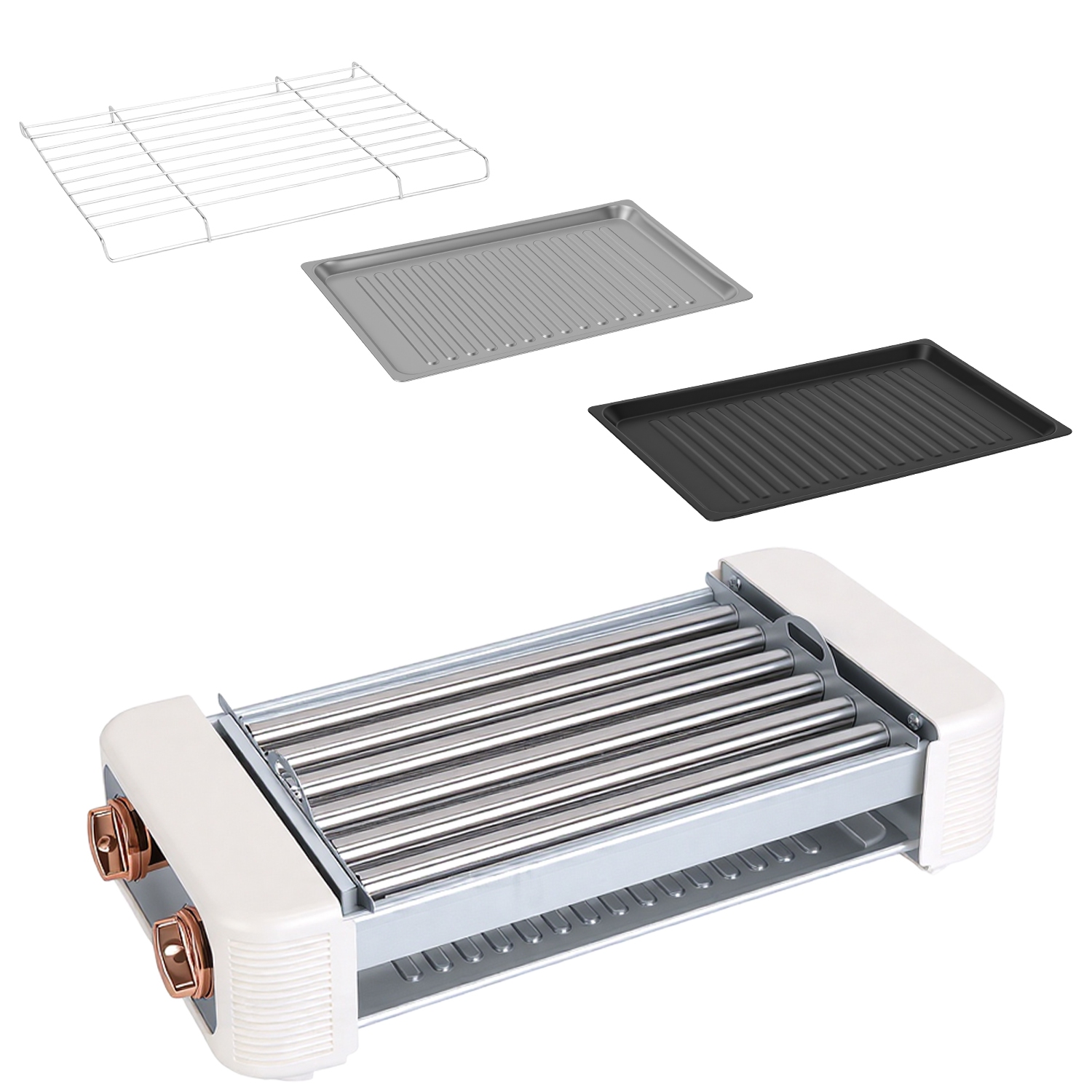 3 In 1 Electric Hot Dog Roller Machine with Grill & Griddle 6-Roller Hot Dog Cooker Smokeless Non-Stick Indoor Outdoor with 3 Temp Levels for BBQ Saus - Image 2