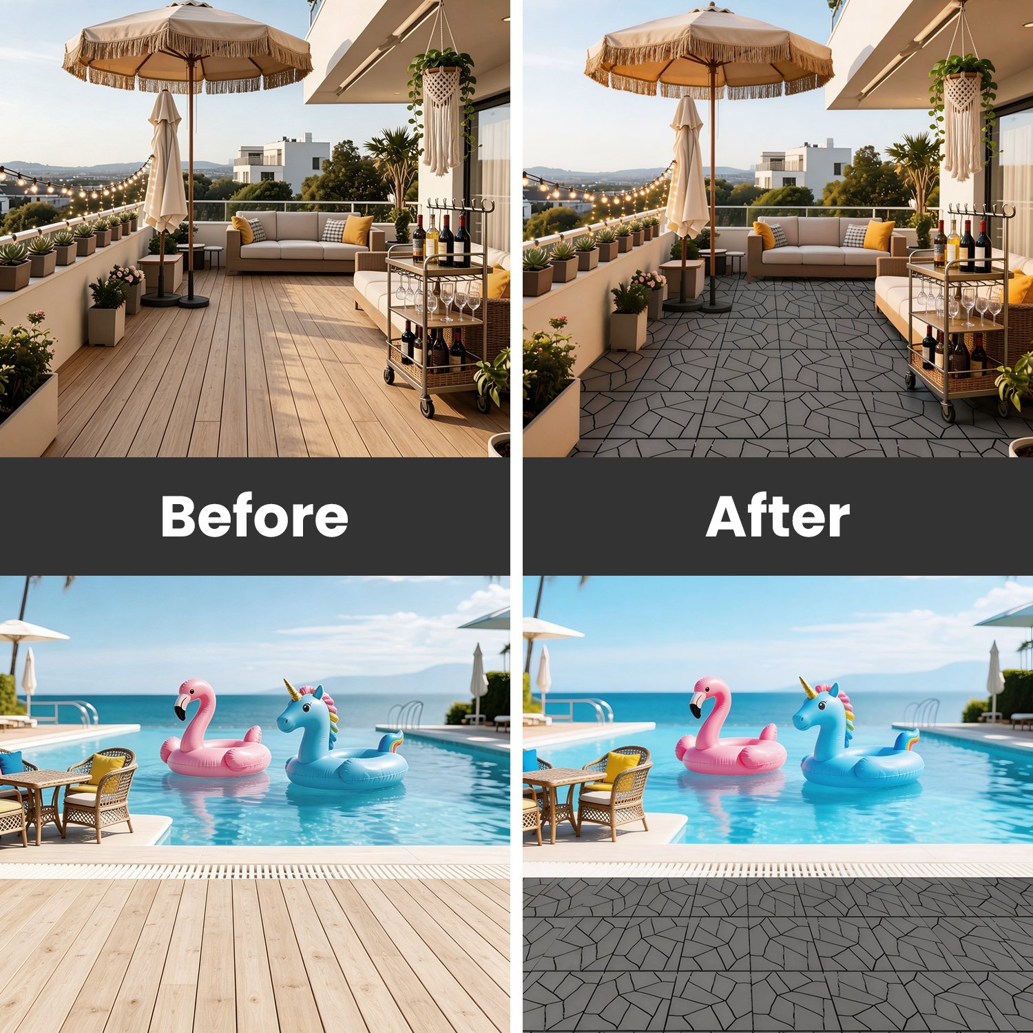 44Pcs Per Set 12 Inch Stone Pattern Interlocking Patio Deck Tiles, DIY Modular Outdoor Indoor Flooring Tiles, Waterproof PP Interlock Floor Tile for B - Image 8