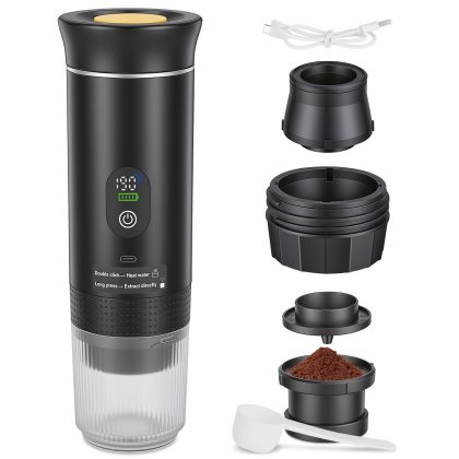 3-in-1 Portable Espresso Machine Cordless Self-Heating Coffee Maker with 7500mAh Battery 90℃/194℉ Heating 20Bar Pressure Anti-Dry Burn Fit for Ground