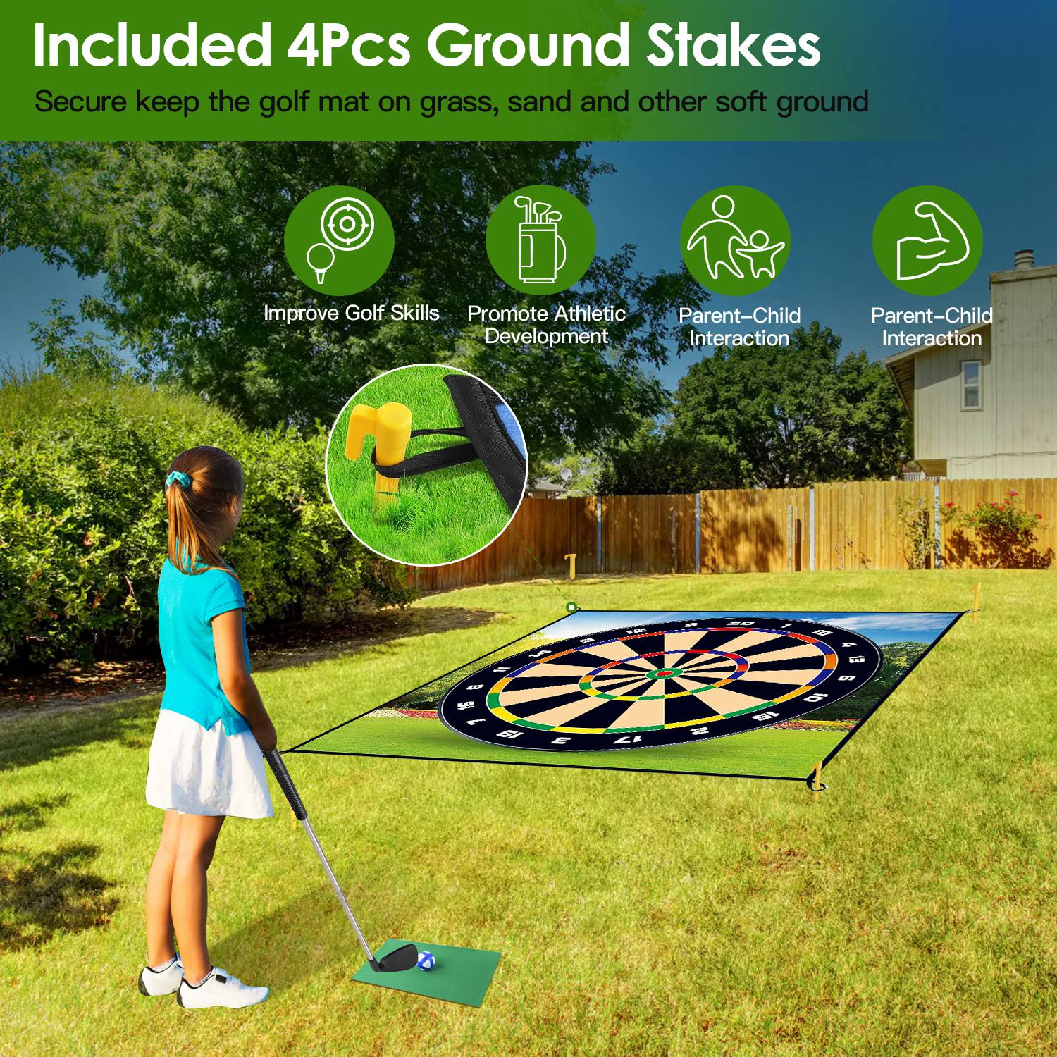 Golf Chipping Dart Game Mat Set With 20 Sticky Balls Ground Stakes Hanging Hooks Carrying Bag Indoor Outdoor Golf Hitting Training Game Mat For Kids B - Image 7