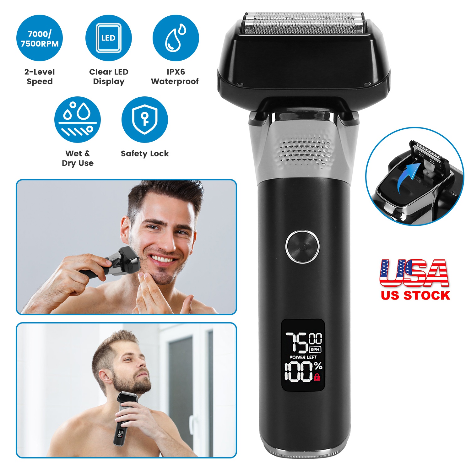 Electric Foil Face Shaver 5-Blade Electric Razor for Men Wet & Dry Jawline Beard Trimmer Precision Sideburn Shavers IPX6 Waterproof with LED Display C - Image 5