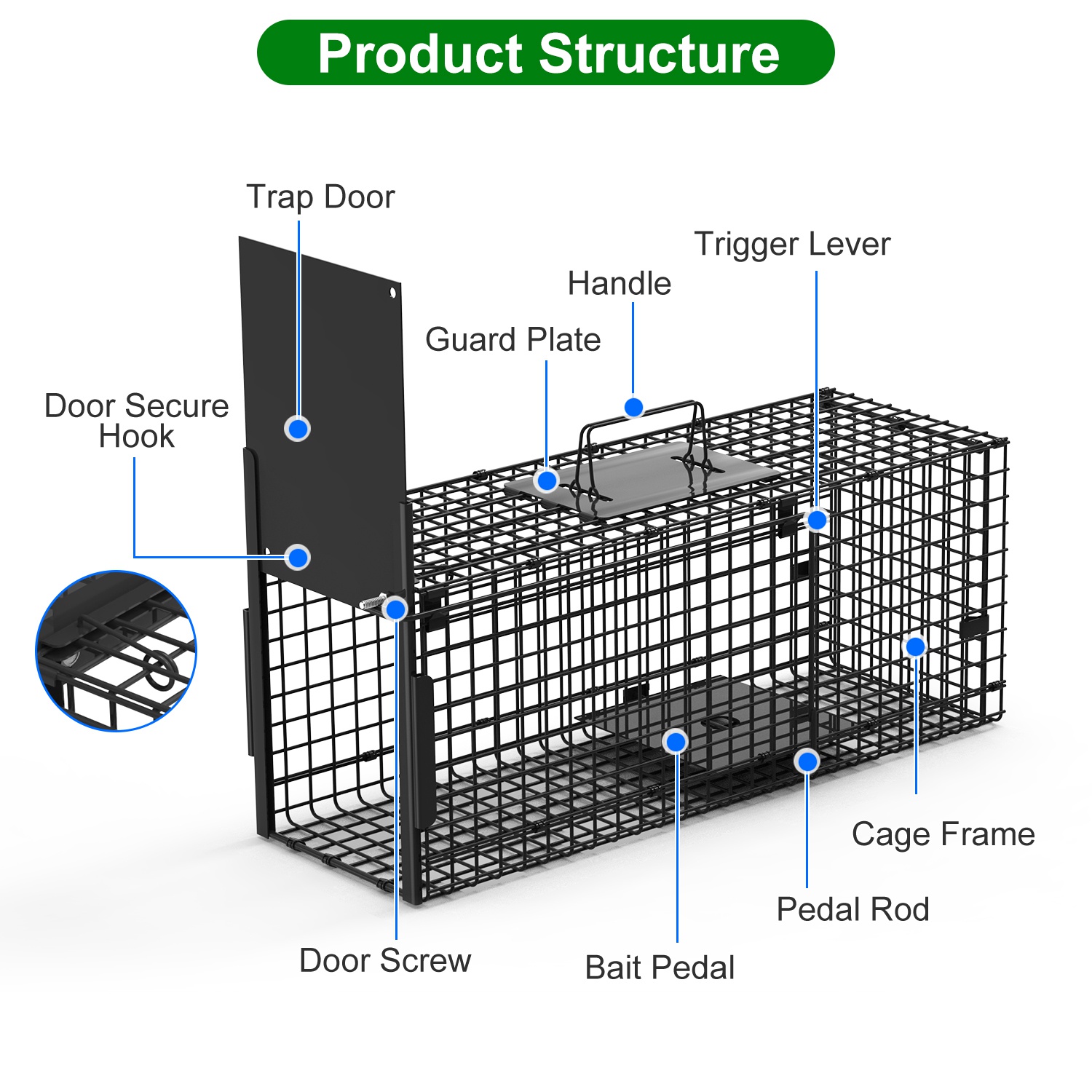 26in Single Door Live Animal Cage Trap For Animals Under 5LBS Easy To Setup Humane Galvanized Iron Trap Cage For Small Cats Rabbits Squirrels Moles Ch - Image 7